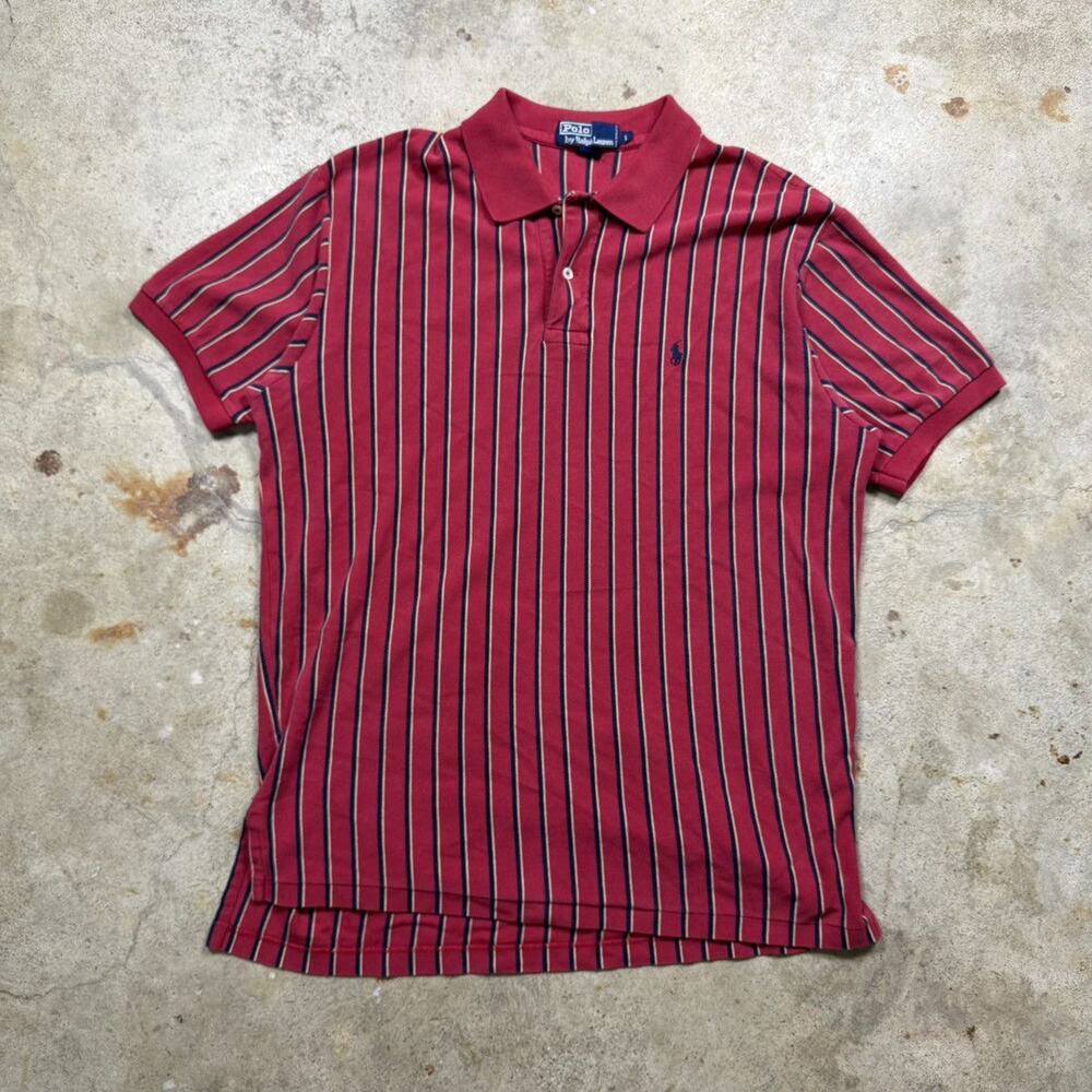 VTG 90s Red Striped Polo Ralph Lauren Polo Shirt Size L